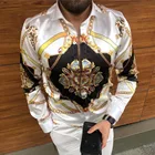 Мужская шелковая рубашка, повседневный однобортный Кардиган с принтом и длинными рукавами, для вечеринки, весна-осень, 2021