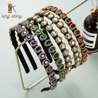 king shiny elegant korean colorful crystal headband luxury geometric gem diamond hairband girls party hair accessory tiara bezel