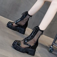 net a side high shoe girl 2021 new summer martin boots breathable sandals thick soled muffin inside the increased dad net shoes
