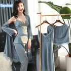 Пижама женская шелковая, кружевная, 5 предметов