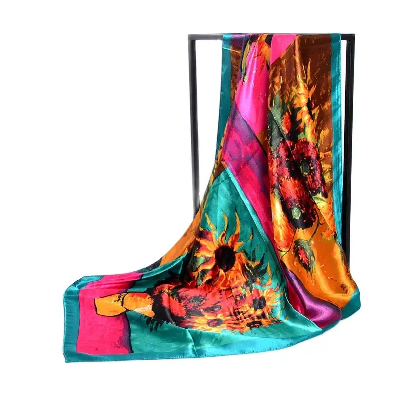 Весна [BYSIFA] квадратные шарфы с подсолнухами головной платок для женщин бренд Ван