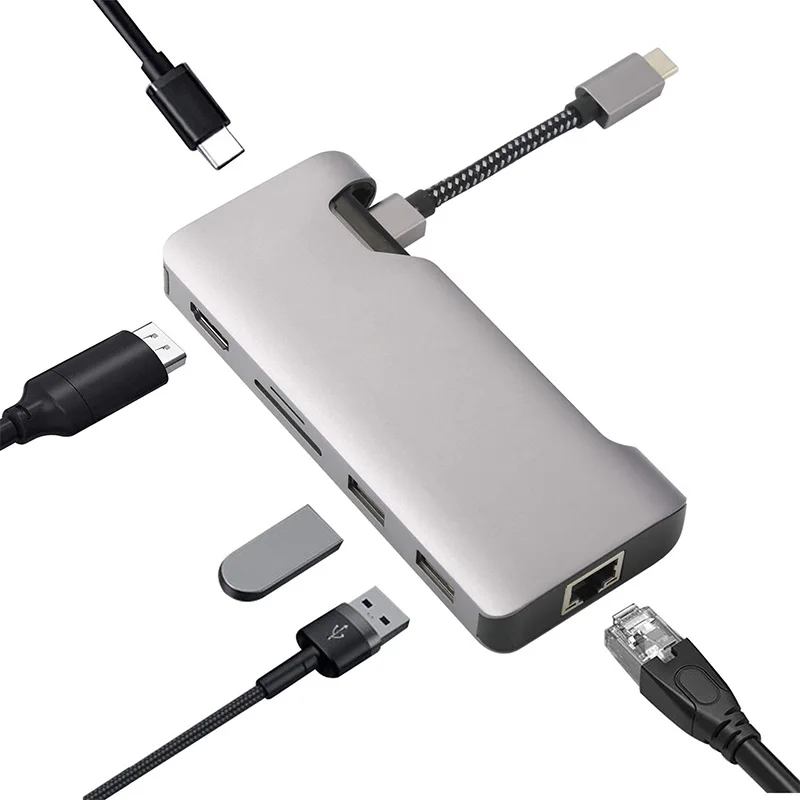 

Portable 7 in 1 USB C Hub for Laptops and Smartphones, Display Port Monitor 4K HDMI RJ45 Gigabit Ethernet USB 3.0