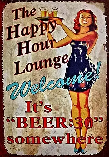 

UNiQ Designs Vintage Beer Tin Signs Happy Hour Lounge Its Beer:30 Somewhere Metal Beer Signs - Bar Signs Vintage Beer Wall decor