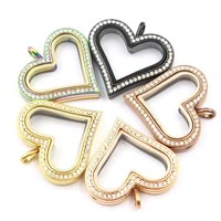 5 colors heart crystals stainless steel magnetic floating locket pendant glass memory lockets for diy necklace