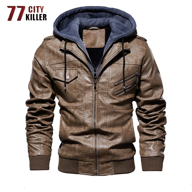 Style 2 Khaki 77City Killer, Лидер продаж, мотоциклетная кожаная куртка для мужчин, косая молния, верхняя одежда, ветровка, искусственная кожа, мужская куртка, европейский размер S-3XL - Цвет: Style 2 Khaki