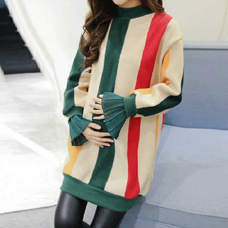 Платье для беременных в полоску платье зимний свитер короткая юбка толстый