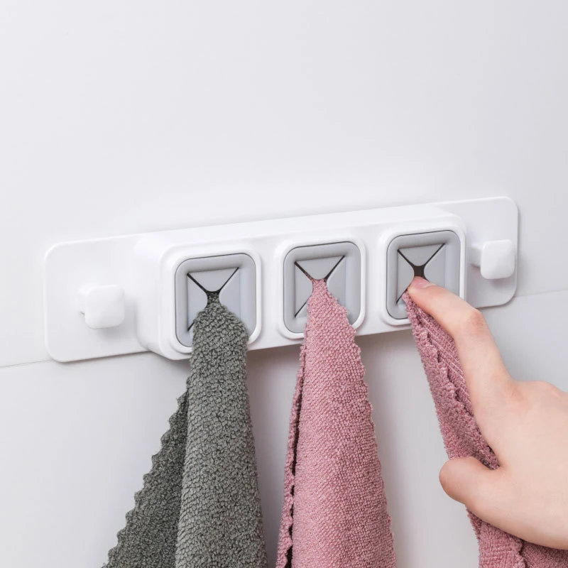 

Storage Hook kitchen gadgets Three-hole towel stopper storage organize free perforated rag with two hooks Multi-Purpose Hooks