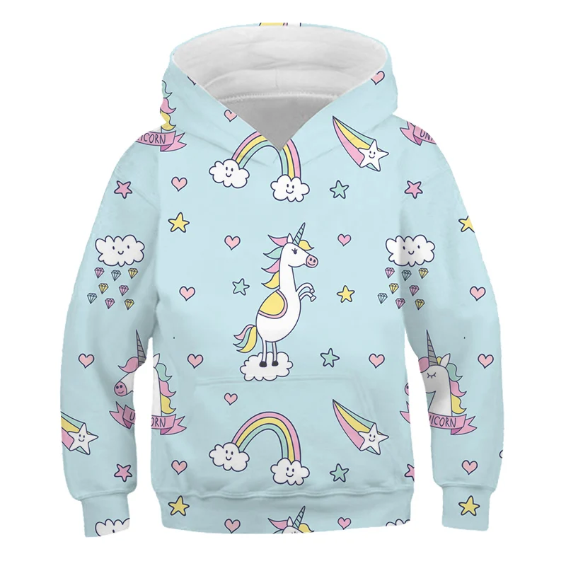 

2021 Autumn Winter New Cartoon Unicorn Print 3D Harajuku Hoodies For Boys Girls Long Sleeve Sweatshirt Tops Print Kids Clothes