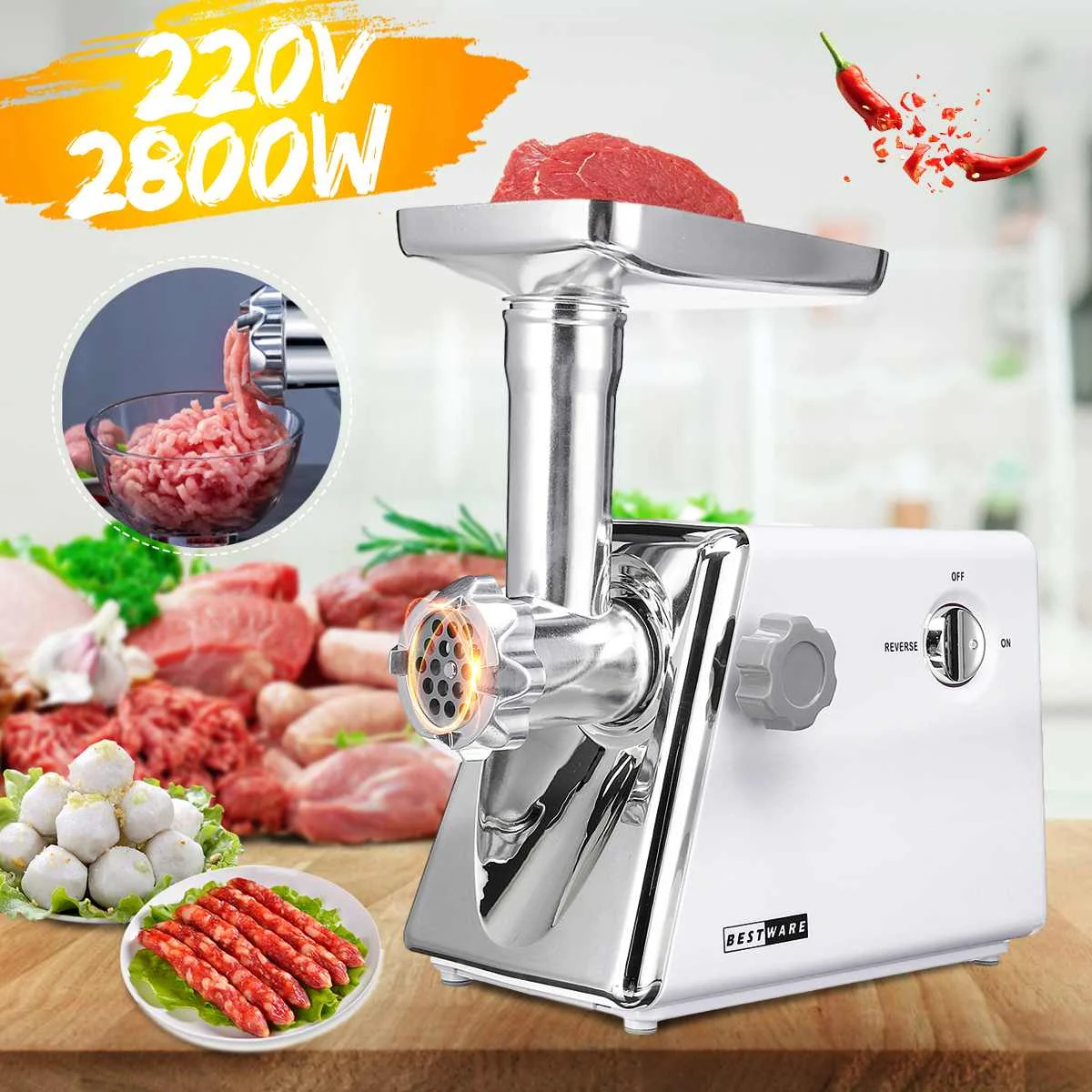

220V 2800W Electric Blender Mixer Meat Grinder Stainless Steel for kitchen Sausage Stuffer Food Processor Grinding Mincing Mixer