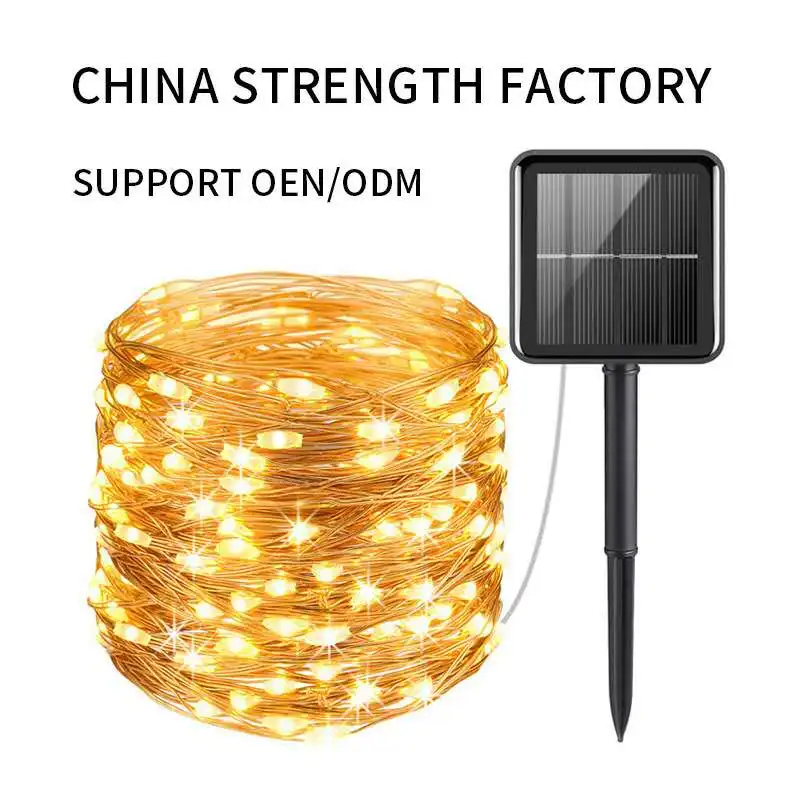 

Уличная светодиодная гирлянда на солнечной батарее, 10 м, 20 м, 100 / 200 светодиодов, водонепроницаемая Рождественская декорация для сада, 8 режим...
