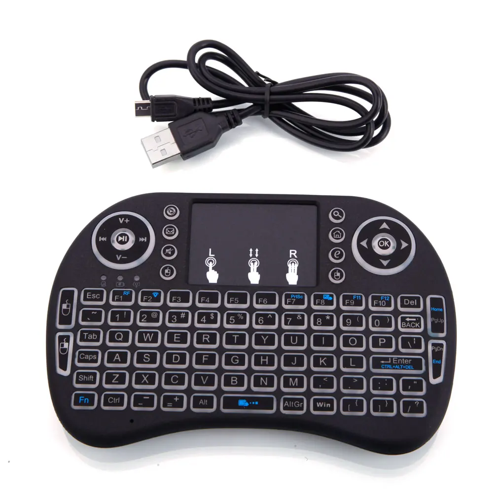 Мини i8 2 4 ГГц теплый белый подсветка беспроводная клавиатура с тачпадом черный JR