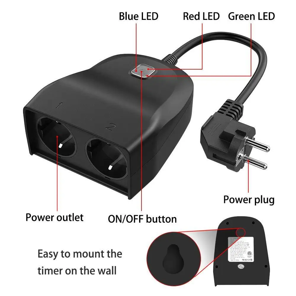 

Outdoor Smart Plug Waterproof Heavy Duty WiFi Timer with Two Grounded Outlets Universial Smart home remote control switch