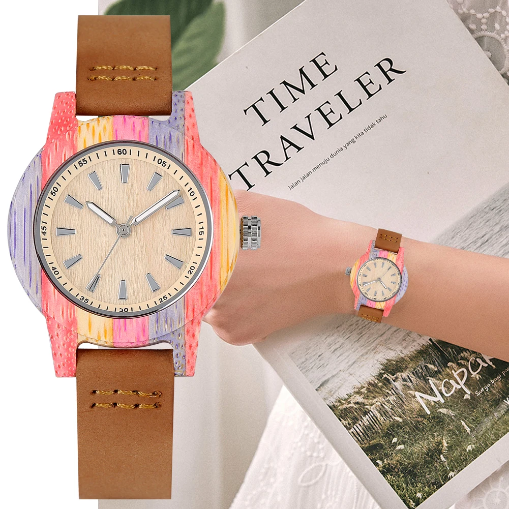 Часы женские кварцевые с бамбуковым ремешком креативные аналоговые светящиеся