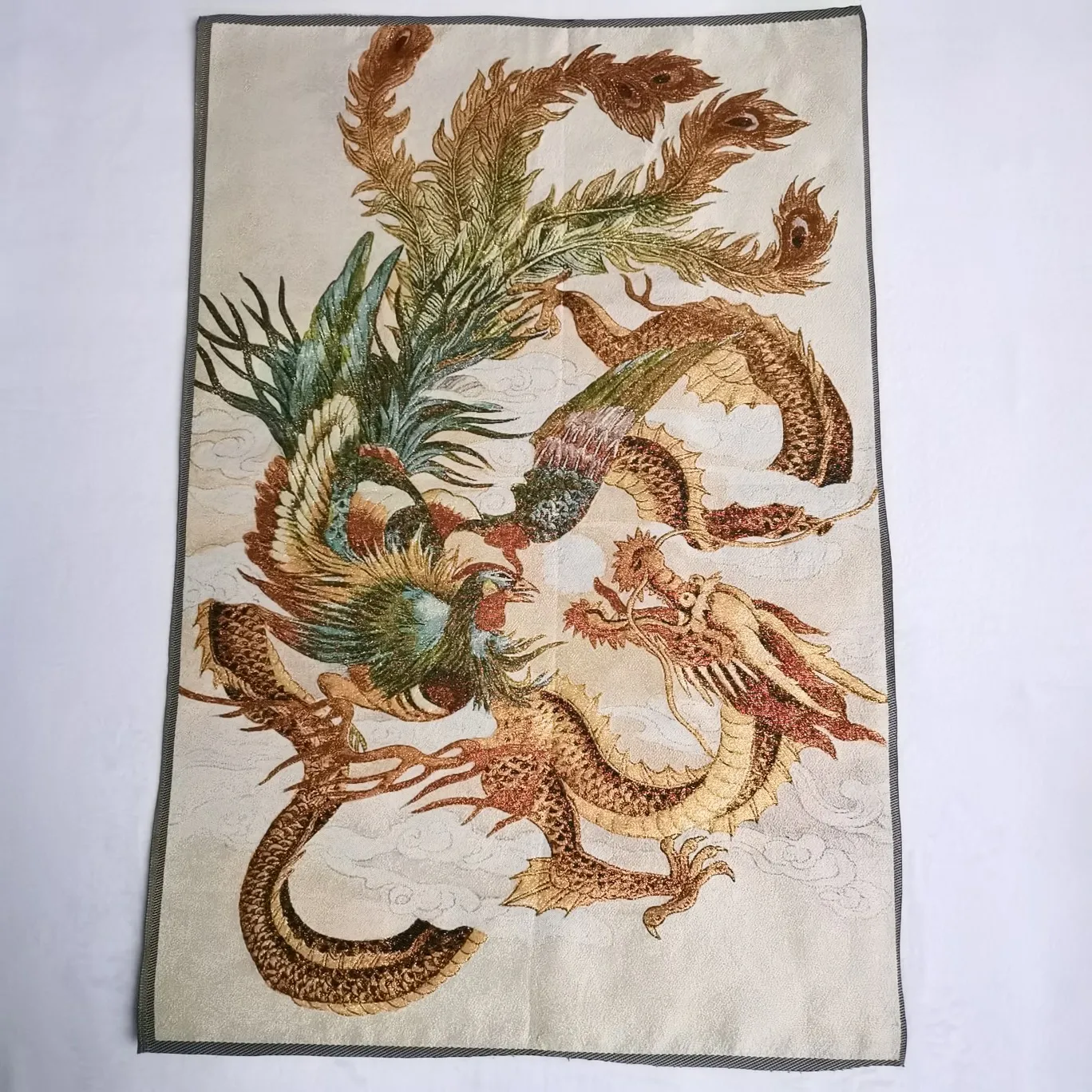 

36" China Embroidered Cloth Silk 12 Zodiac Animal Dragon Phoenix Grain Mural Home Decor Painting Dwcx006