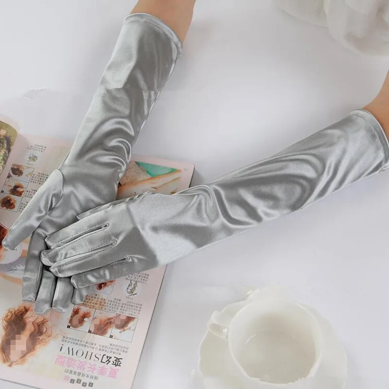 Stretch Satin Colorful Long Finger Gloves Women Lady Dance Performance Props Wedding Party Bridal Wear |