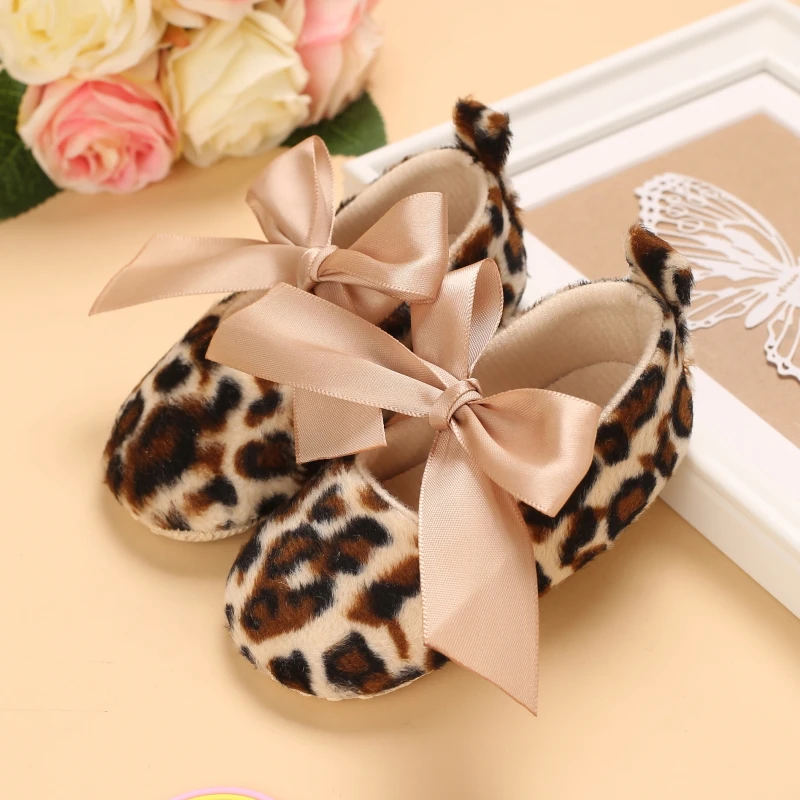 

Prewalker Baby Leopard Print Cute Bow Fashion Soft Casual Flat Shoes For 0-18 Months Baby Toddlers
