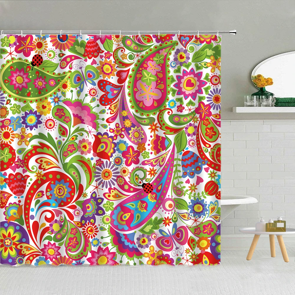 

Classical Traditional Ethnic Decorative Pattern Shower Curtain Waterproof Polyester Fabric Bathtub Decor With Hooks 3D Printing