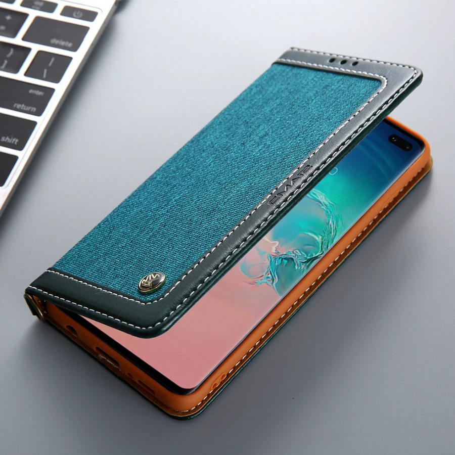 Чехол бумажник с откидной крышкой для samsung S10plus прочный Магнитный кожаный чехол