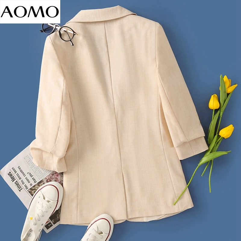

AOMO women vintage solid blazer female long sleeve elegant jacket ladies work wear blazer formal suits 4T04A