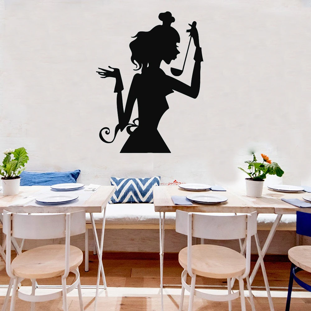 Шеф-повар девушка дегустация еды наклейка на стену дизайн интерьера кухни кафе