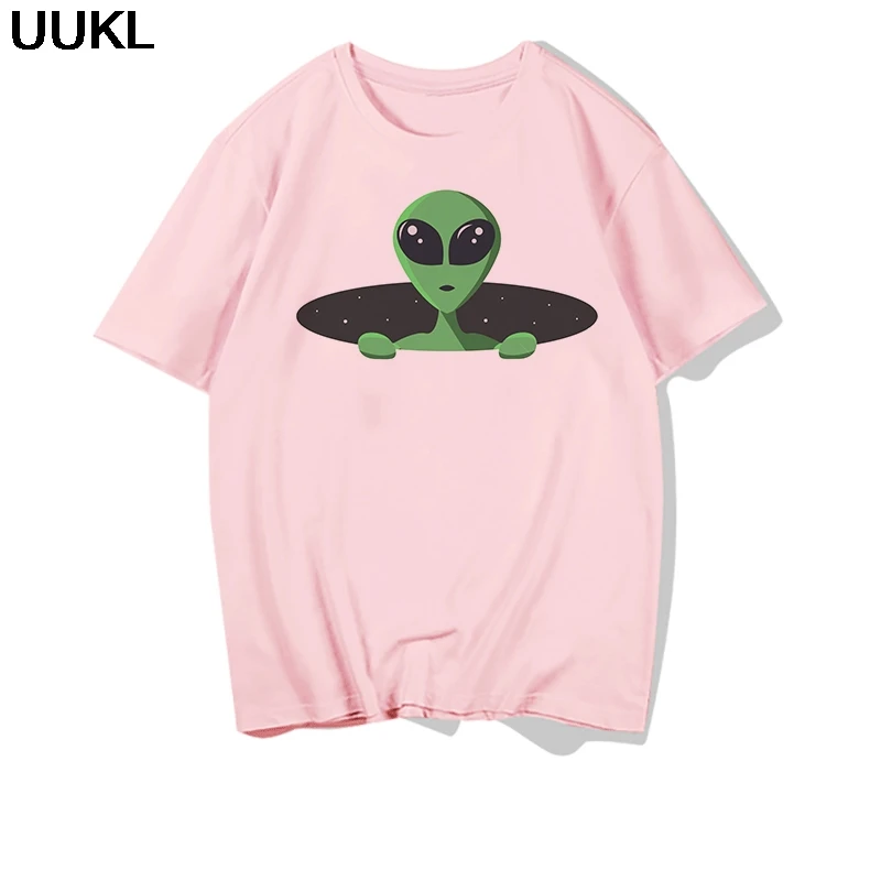 Poleras Mujer De Moda 2020 летняя тонкая секция белая футболка Harajuku Kawaii Green Alien Fun Футболка