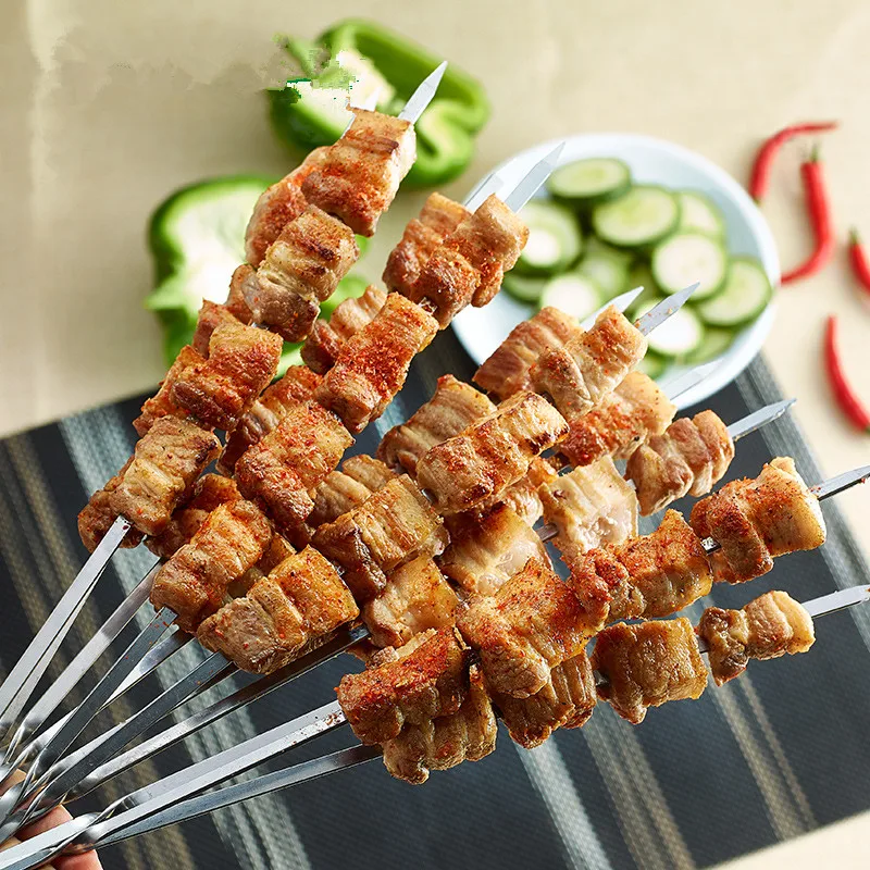 

6-12pcs Skewers for Barbecue Reusable Grill Stainless Steel Skewer Shish Kebab BBQ Camping Flat Forks Gadget Kitchen Accessories