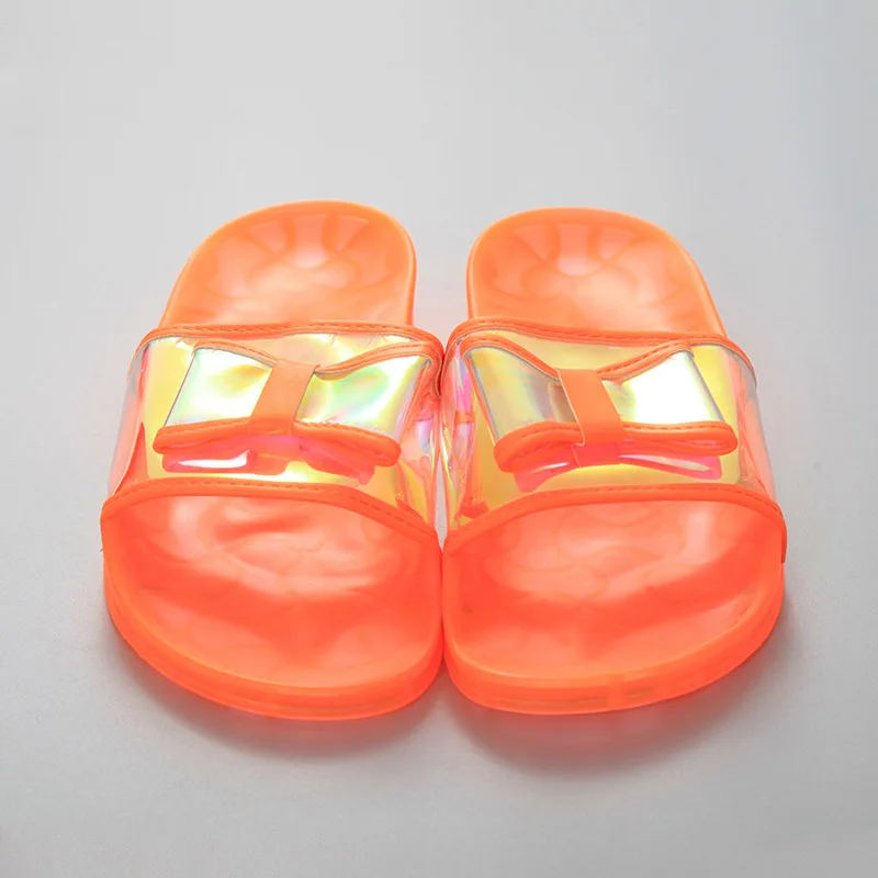 Тапочки женские домашние на плоской подошве ПВХ с бантиком кристаллы