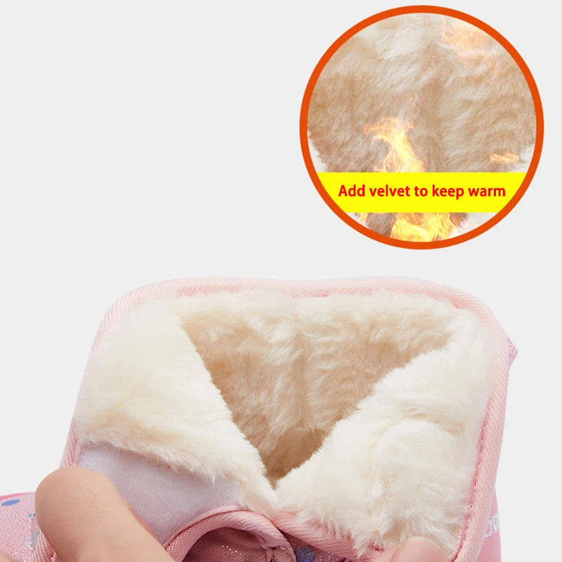Zapatos de algod&oacute;n puro para ni&ntilde;a, botines informales c&aacute;lidos de terciopelo, botas de nieve antideslizantes suaves y c&oacute;modas para actividades al aire libre, Invierno-3