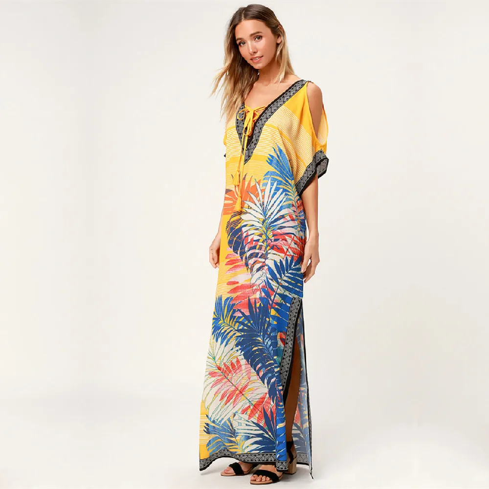 Быстросохнущие накидки для бикини 2021 желтое богемное длинное платье с вышивкой