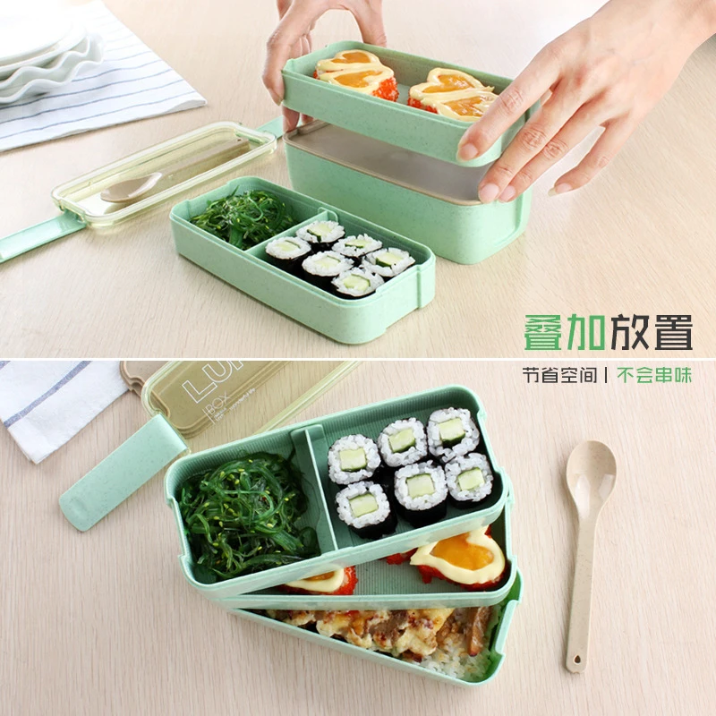 

900ml 3 Layers Bento Box Eco-Friendly Lunch Box Food Container Wheat Straw Material Microwavable Dinnerware Lunchbox 2020 New