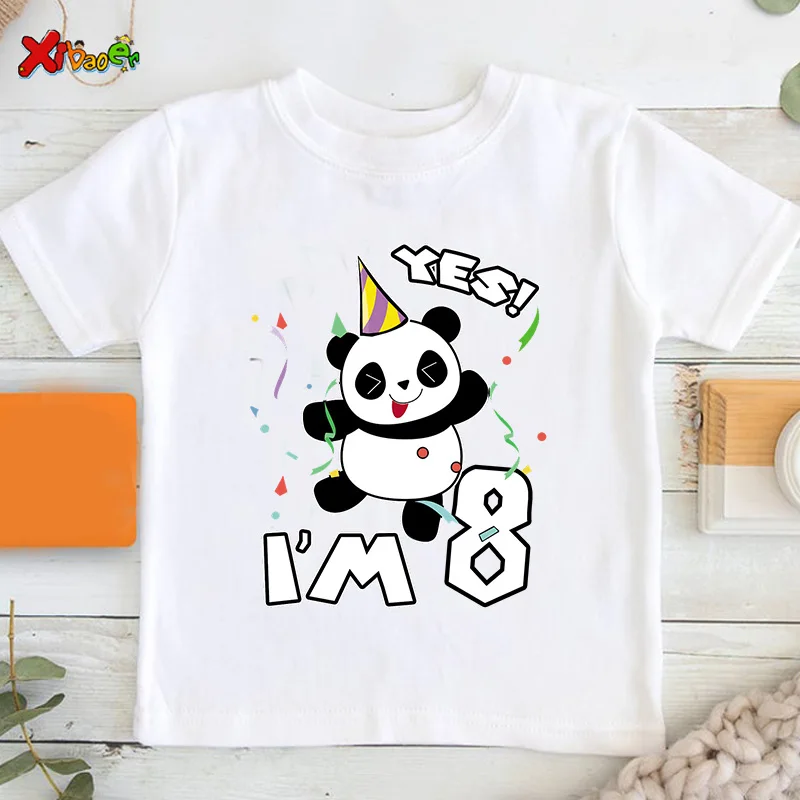 

Футболка на день рождения с именем на заказ, милая футболка с рисунком панды и цифрами 2-8 для девочек, детский летний топ с коротким рукавом д...