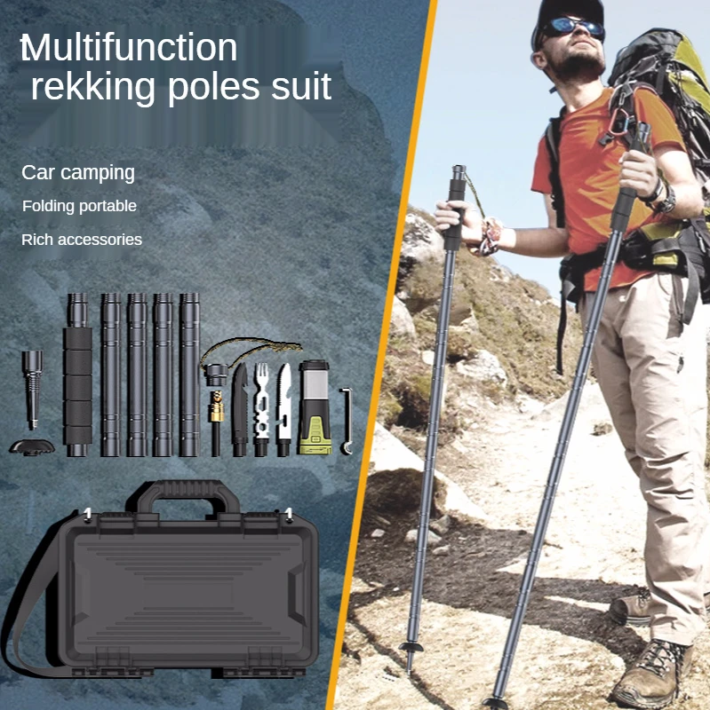 

Trekking Poles, Multifunctional Adjustable Aluminum Hiking Walking Sticks, Collapsible, for Hiking, Camping, Mountaining,edc