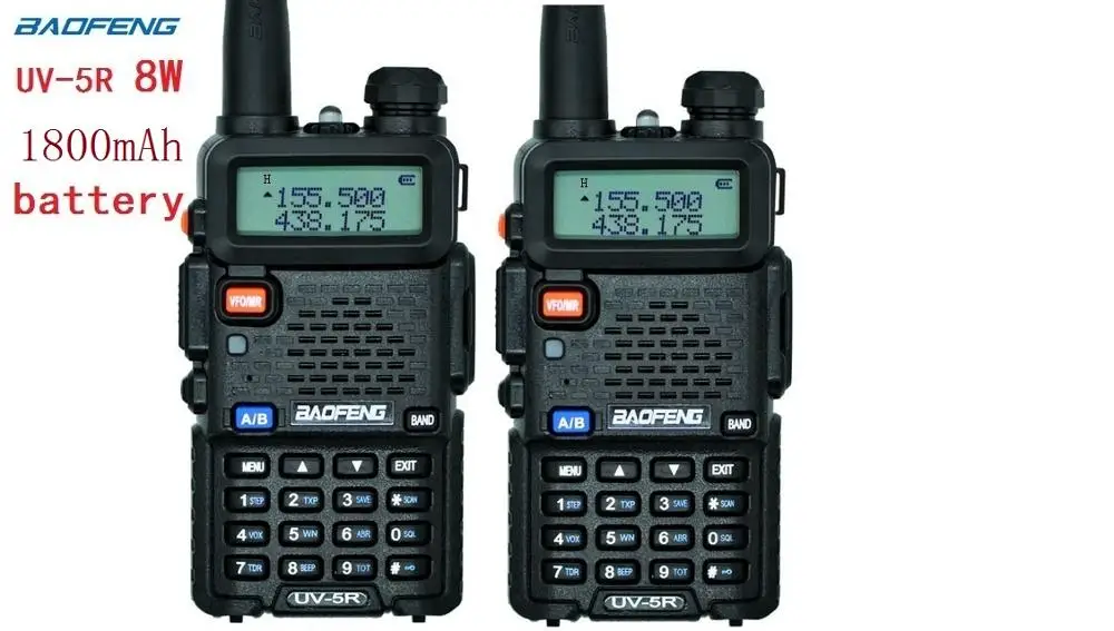 2 шт baofeng UV-5R настоящая 8 Вт 3800 мАч батарея портативная рация для двухсторонней радиостанции VHF UHF Двухдиапазонная портативная cb радио comunicador рация - Цвет: black with 1800MAH