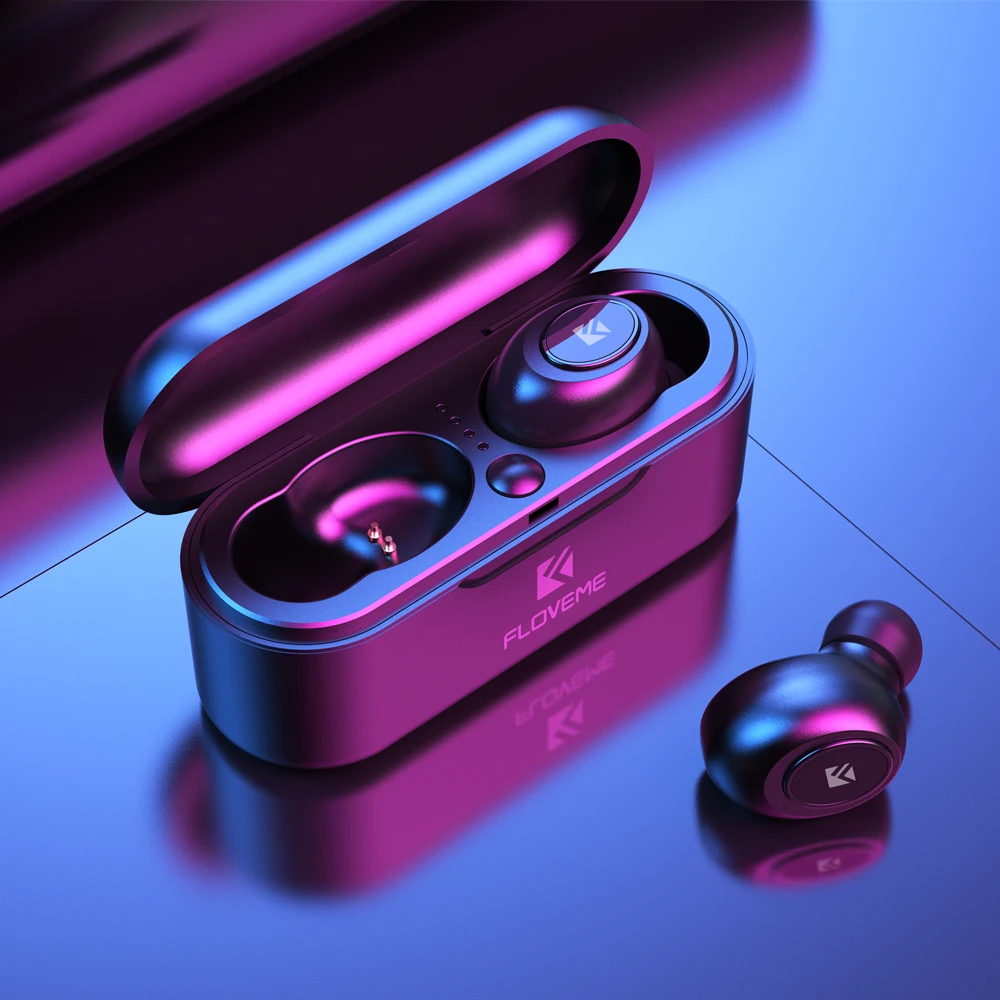 FLOVEME Bluetooth Беспроводные наушники мини TWS5.0 спортивные наушники гарнитура 3D стерео звук наушники микро зарядная коробка