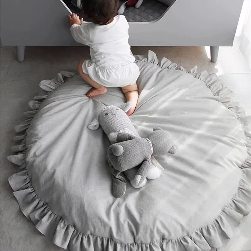 Мягкий игровой коврик из хлопка с кружевом для детей ползания Круглый