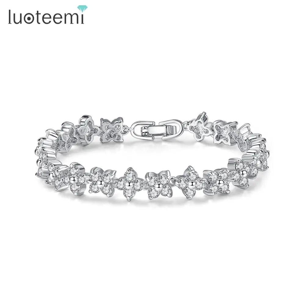 LUOTEEMI, модный браслет из кубического циркония ААА, ювелирные изделия, прозрачный браслет из циркона, браслеты из белого золота