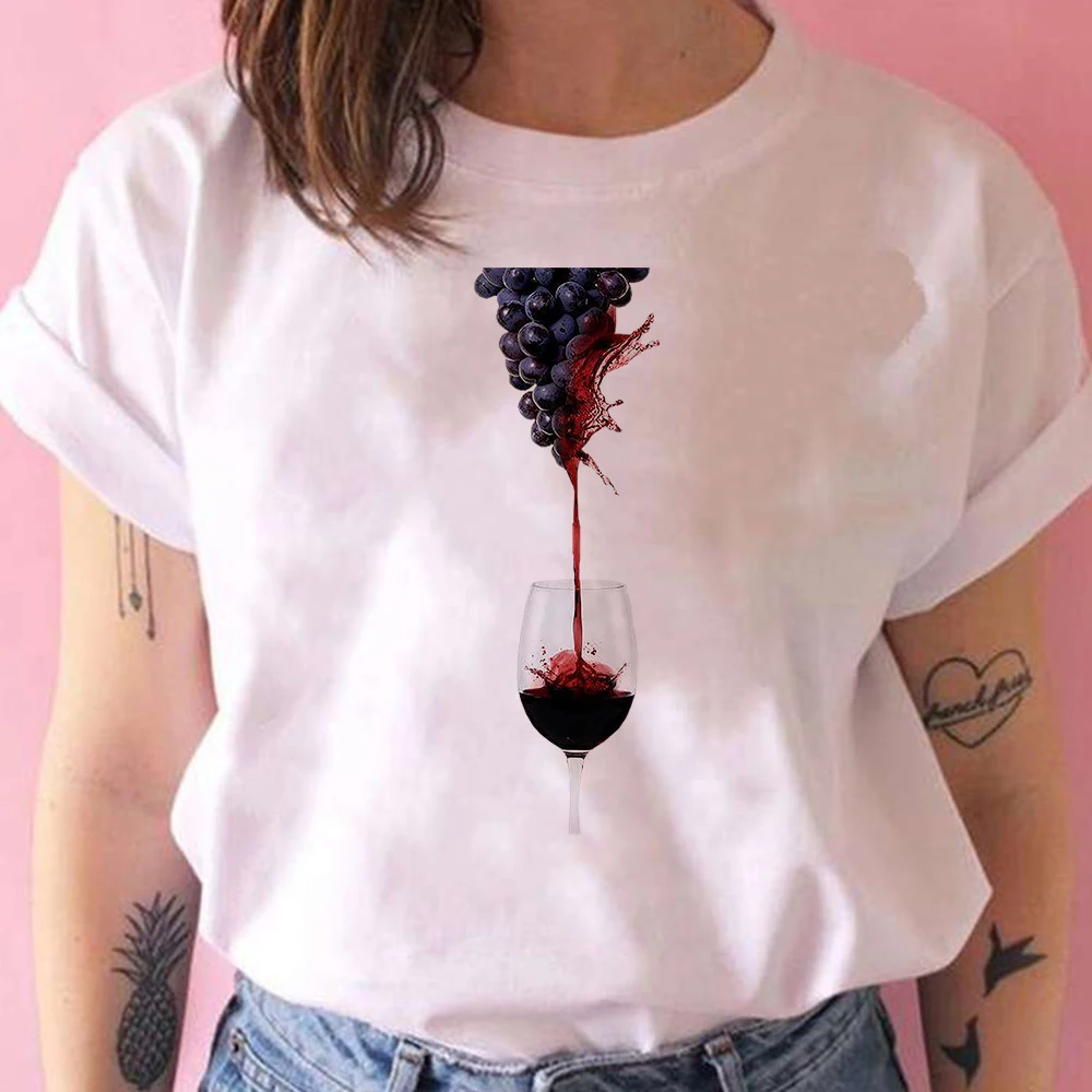 

Grapes and wine Graphic T shirts Creative Women Spain Style Clothing Female Tee Shirt Camiseta Mujer Fashion Animated Top