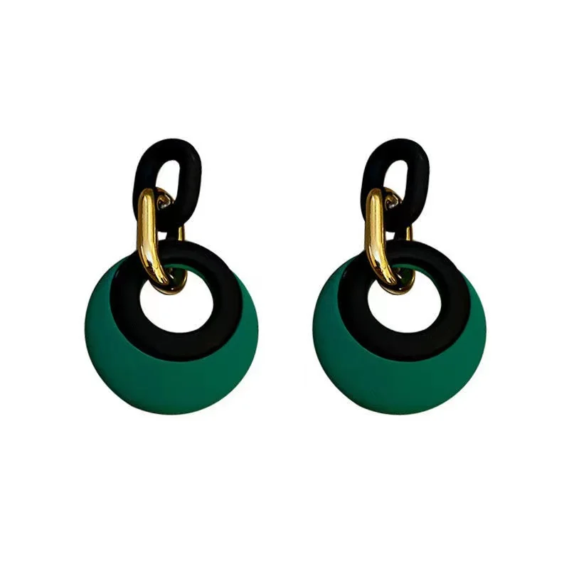 

925 silver needle geometric circle large exaggerated European and American green contrast earrings goddess woman