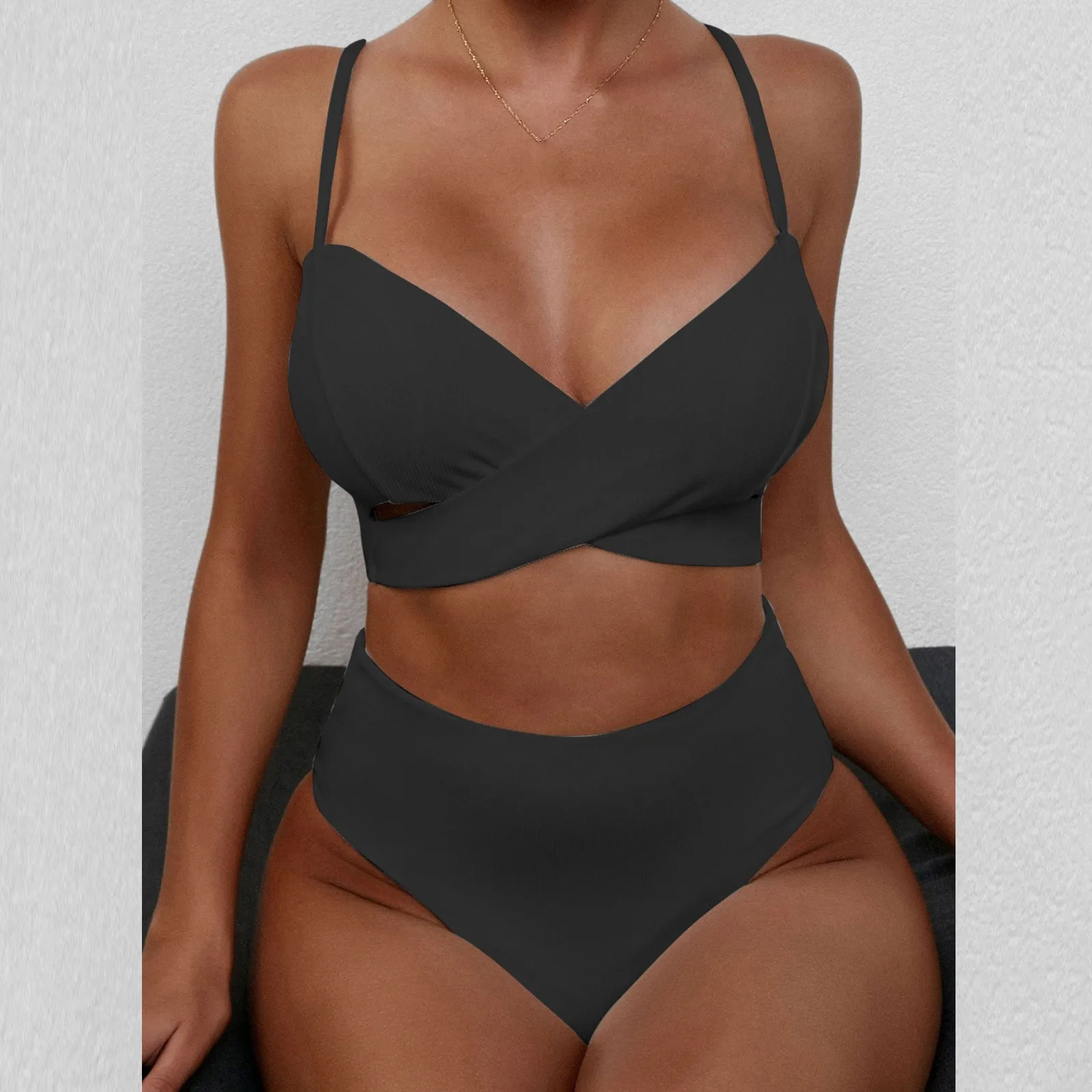 Bikini Set Swimsuit Women Sexy High Waist Bathing Suit Push Up Swimwear 2021 Fashion Cross Swim Cupshe New Brazil Thong Swimming
