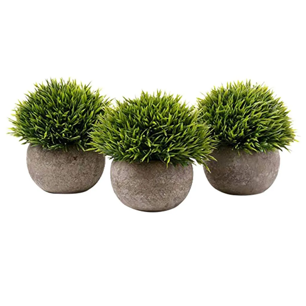 

Bonsai Simulation Plant Home Retro Bonsai Simulation Plant Decoration Set Artificial Green Grass Bonsai Art Plant And Gray Pot