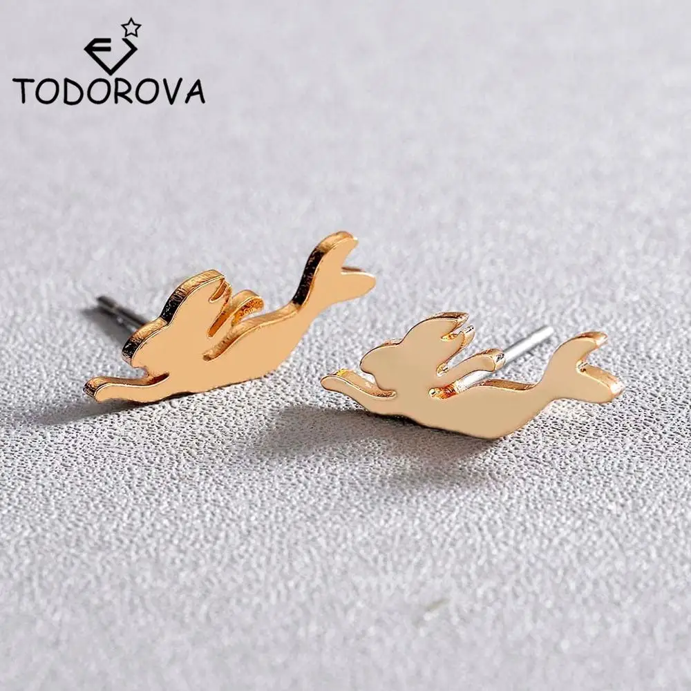 Серьги гвоздики с рисунком русалки Todorova романтические ювелирные изделия для