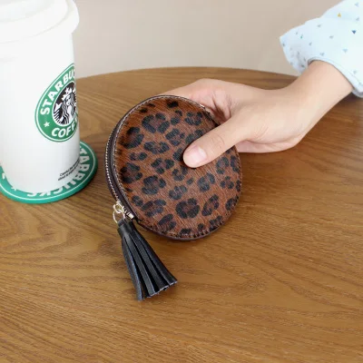 leopard DORANMI Кошелек для монет из натуральной кожи женский круглый кошелек Высокое качество мех деньги назад кольцевой кошелёк Сумки Женский кошелек DJB872 - Цвет: leopard