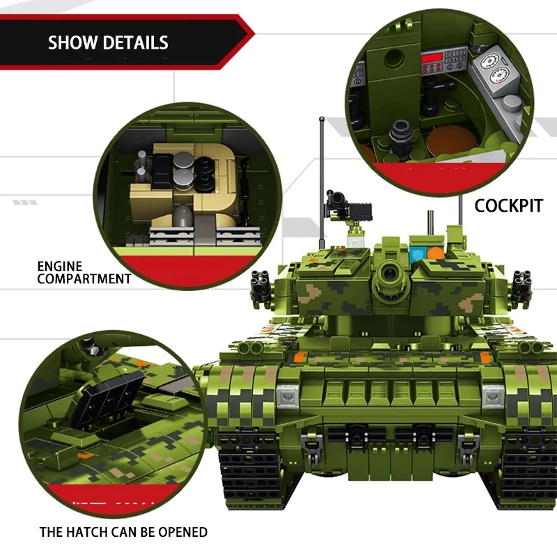 

1339 PCS 632002 Military Theme War Machine China 99 Battle Tank Building Blocks Large Creative Models Education Toys Bricks