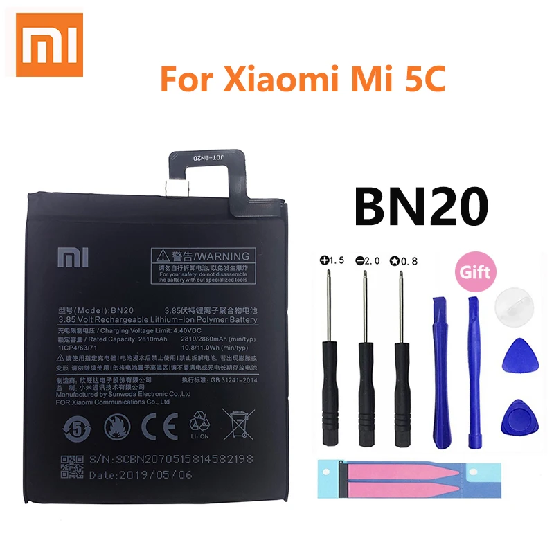 Xiao Mi Оригинальный аккумулятор для телефона BN20 Xiaomi 5C Mi5C M5C высокое качество 2810 мАч