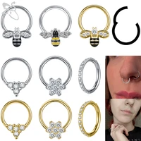 1pc 16g stainless steel nose ring for women bee flower septum piercing clicker aaa cubic zircon helix cartilage piercing nariz