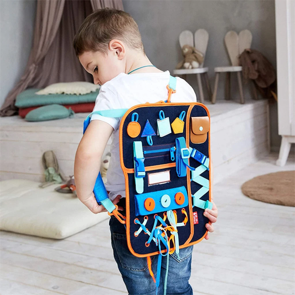 

Backpack Busy Board Montessori Basic Skills Sensory Board Educational Toys for Toddlers Kids Learning to Dress