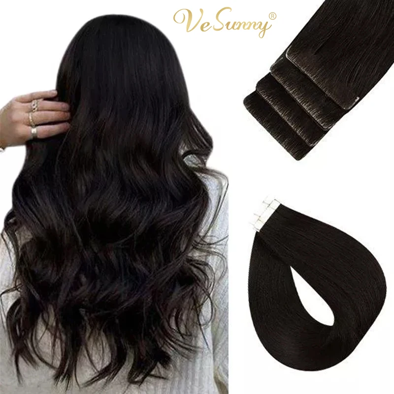 VeSunny Invisible Seamless Virgin Hair Injection Tape in Human Hair Extensions Dark Brown Tape in Hair Extensions Human Hair