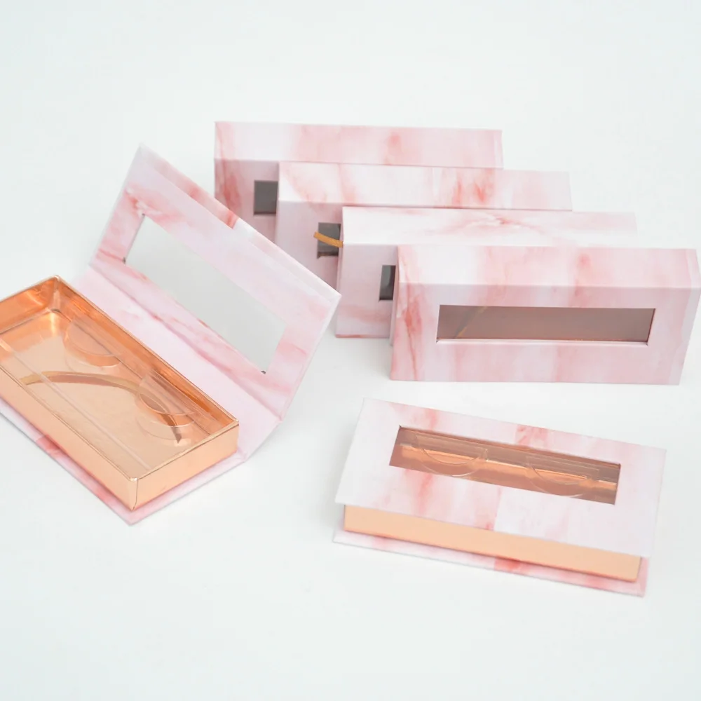 

Eyelash packaging box lash boxes package custom logo rectangle magnetic marble pink mink lashes makeup custom logo case vendor