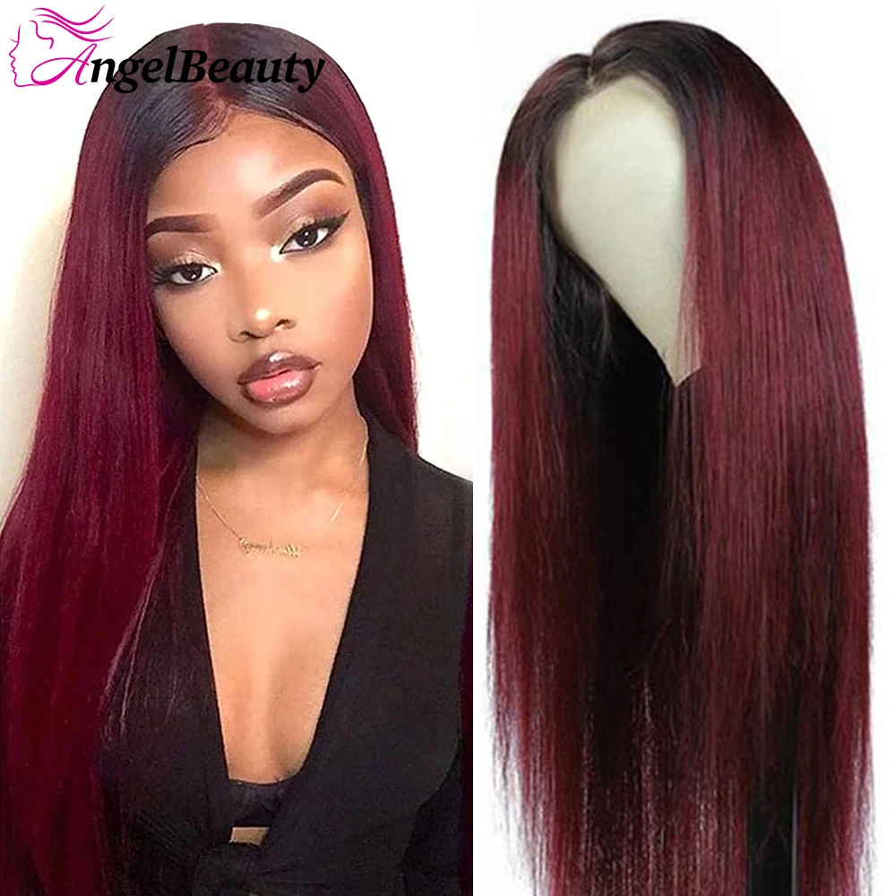 

1b99j Red Burgundy Lace Front Wig Human Straight Hair Wigs For Women Human Hair Remy 13x4 Lace Frontal Wig 180% Pre Plucked