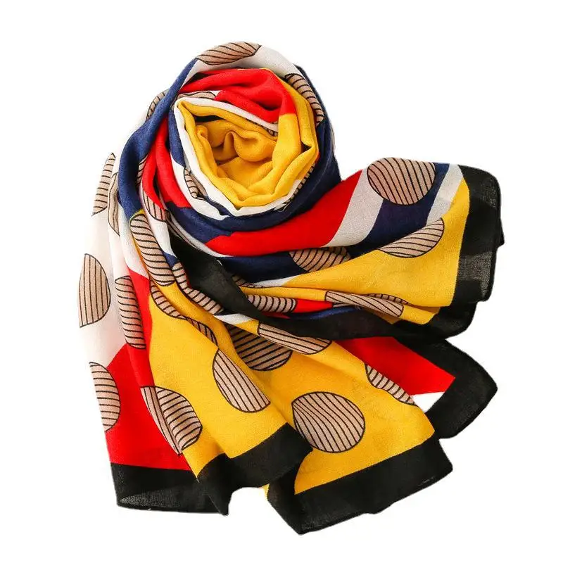 Luxury ladies scarf 2021 new autumn length cotton wholesale Seven striped color dots fashion sunscreen shawl |